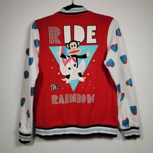 Vintage y2k Paul Frank Magic Ride Rainbow Button Sweatshirt Medium Heart Varsity